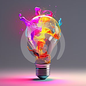 Light bulb creative colored dust powder smoke splash explosion.