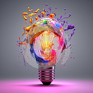 Light bulb creative colored dust powder smoke splash explosion.