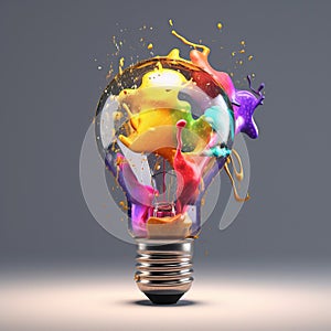 Light bulb creative colored dust powder smoke splash explosion.