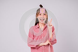 Light Bulb creative inspriration and idea of woman think concept. study knowledge to creativity idea photo