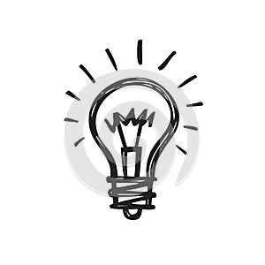 Light bulb - creative sketch draw vector illustration. Electric lamp logo sign