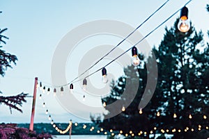 Light bulb decor in outdoor party, Wedding party