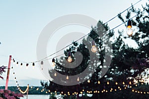 Light bulb decor in outdoor party, Wedding party