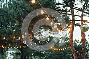 Light bulb decor in outdoor party, Wedding party