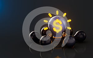 light bulb dollar sign icon with bright on dark background 3d render concept