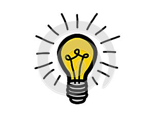 Light bulb doodle, hand drawn idea icon, vector illustration