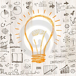 Light bulb with drawing business success strategy