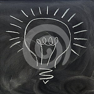 A light bulb drawn on the blackboard photo