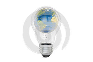 Light bulb with earth globe inside, save energy concept. 3D rend