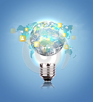 Light Bulb with earth of social network