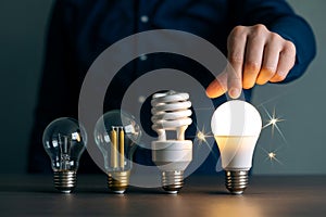 Light bulb evolution energy efficient lighting led incandescent cfl technology innovation concept idea