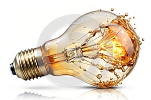 light bulb explodes liquid rounded style splash,isolated on white background photo