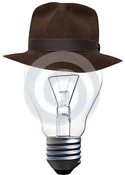 Light Bulb, Fedora, Isolated, Indiana Jones Hat