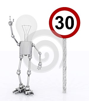 Light bulb figure and traffic sign Maximum speed limit 30