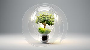 Light bulb filled with green leaves and plants. Concept of renewable and clean energy, sustainable resources, Earth Day