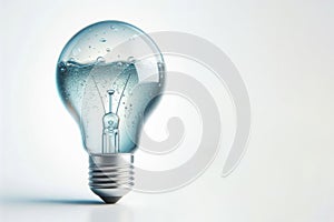 A light bulb filled with water with bubbles. Space for text.