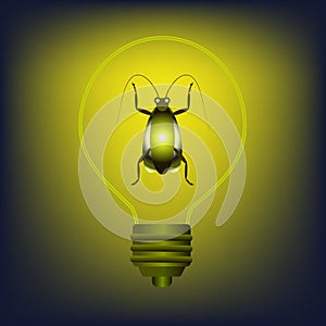 Light bulb with firefly inwardly