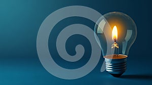 Light bulb with flame on blue background, creative concept. Innovation and energy concept
