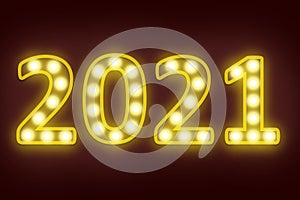 Light bulb flashing in number 2021 for happy new year 2021 new year eve celebration background