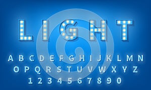 Light bulb font. Retro style 3d typography typeface alphabet