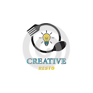Light Bulb Fork Sun Fried Egg Breakfast Restaurant Creative logo