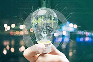 light bulb and futuristic technology inside it b