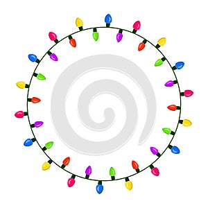 Light bulb, garland circle christmas design isolated on white ba