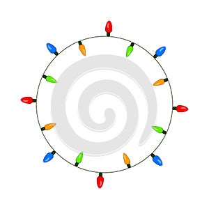 Light bulb, garland circle christmas design isolated on white ba