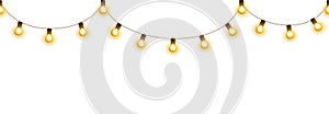 Light bulb garland, isolated vector decoration. String of golden christmas lights.