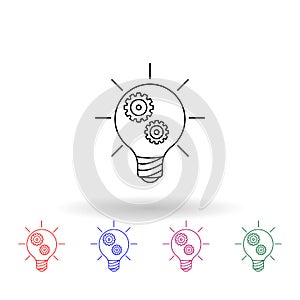 Light bulb and gears multi color icon. Simple thin line, outline vector of idea icons for ui and ux, website or mobile application