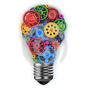Light bulb and gears. Perpetuum mobile idea concept.