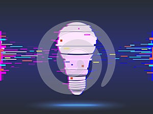 Light bulb,glitch design,neon icon, abstract background.vector