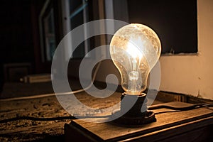 Light bulb glowing in the dark