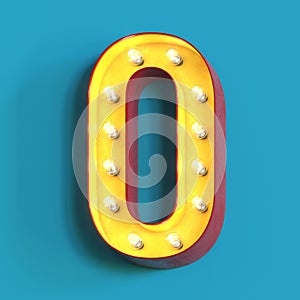 Light bulb glowing font, 3d alphabet character, 3d rendering, letter O