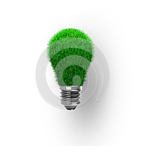 Light bulb with green grass for ECO concept, 3D illustration