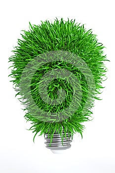 Light bulb from green leaf grass, save energy concept, 3D rendering