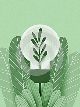 Light bulb and green leaves with recycle concept. Renewable energy for Green ecology and environment concept. Vector illustration