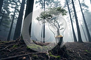 Light bulb growing an idea in nature