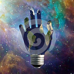 Light Bulb Hand Earth