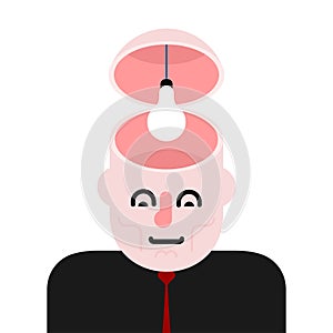 Light bulb in head. Idea concept illustration. Open head