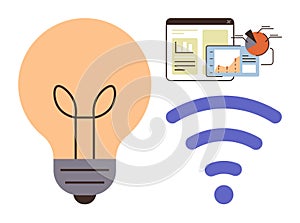 Innovation Concept with Light Bulb, Wireless Signal, and Data Analytics Visualization