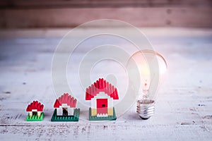 Light bulb with house model