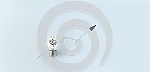 Light bulb with icon. Business success growth idea. Working and strategy planning in marketing and management, education knowledge