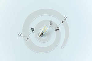 Light bulb with icon. Business success growth idea. Working and strategy planning in marketing and management, education knowledge