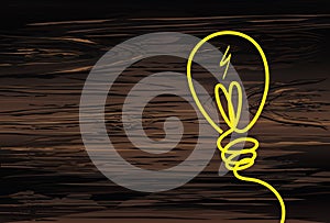 Light bulb icon with concept of idea. Vector isolated on wooden