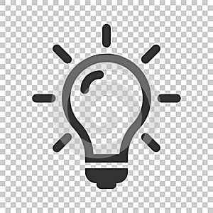 Light bulb icon in flat style. Lightbulb vector illustration on