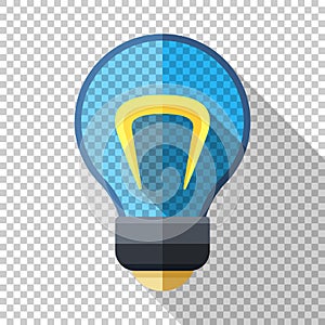 Light bulb icon in flat style on transparent background