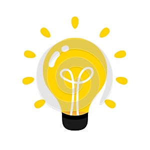 Light bulb icon, idea creative and inspiration symbol, clip art light bulb, round light bulb illustration isolated on white