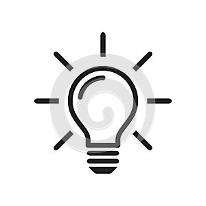 Light bulb icon, idea sign, black isolated on white background, vector illustration.