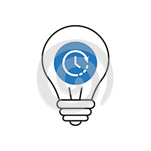 Light Bulb icon, Idea, solution, thinking icon with time sign. Light Bulb icon and countdown, deadline, schedule, planning symbol